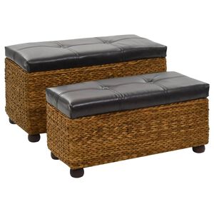 vidaXL Juego de bancos 2 piezas hierba marina marr&oacute;n