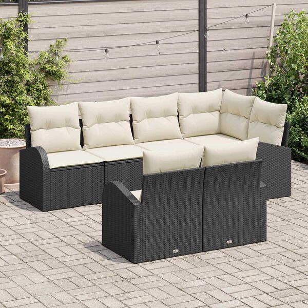vidaXL Conjunto de sof&aacute;s de jard&iacute;n 7 pcs Negro y rat&aacute;n sint&eacute;tico