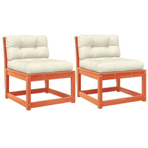 vidaXL Sofás jardín con cojines 2 uds madera maciza pino marrón cera