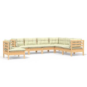 vidaXL Muebles de jard&iacute;n 7 pzas y cojines madera maciza de pino crema