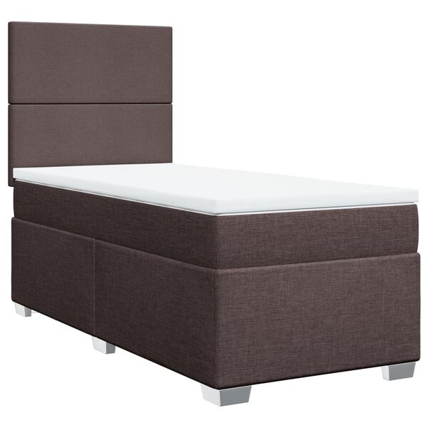 vidaXL Cama box spring con colch&oacute;n tela marr&oacute;n oscuro 100x200 cm