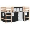 vidaXL Cama alta ni&ntilde;os con cortinas madera pino blanco negro 80x200 cm