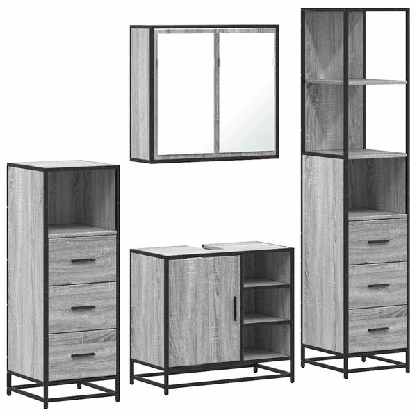 vidaXL Set de muebles de ba&ntilde;o 4 pzas madera contrachapada gris sonoma