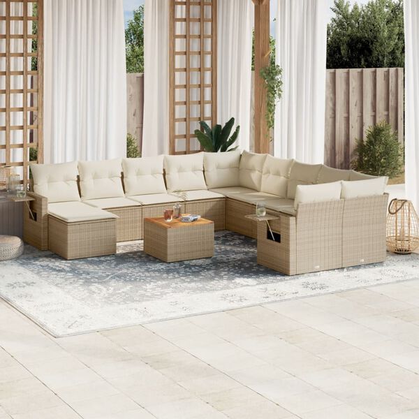 vidaXL Set de sof&aacute;s de jard&iacute;n y cojines 12 pzas rat&aacute;n sint&eacute;tico beige