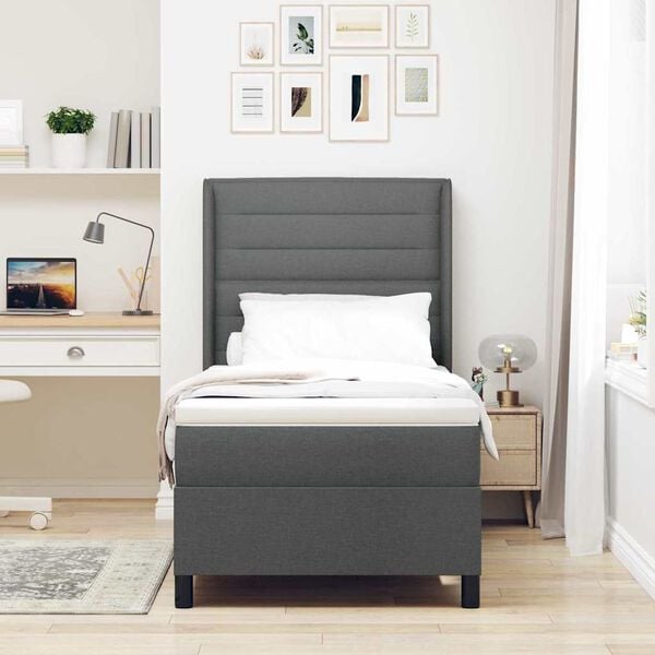 vidaXL Cama tipo Box Spring con colch&oacute;n Gris oscuro 80 x 200 cm tela