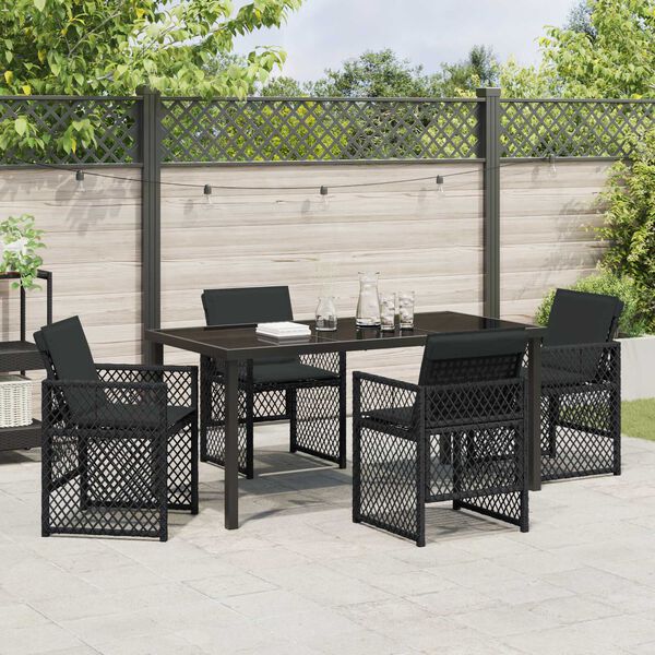vidaXL Conjunto de Comedor de Jard&iacute;n 5 pcs Negro rat&aacute;n sint&eacute;tico
