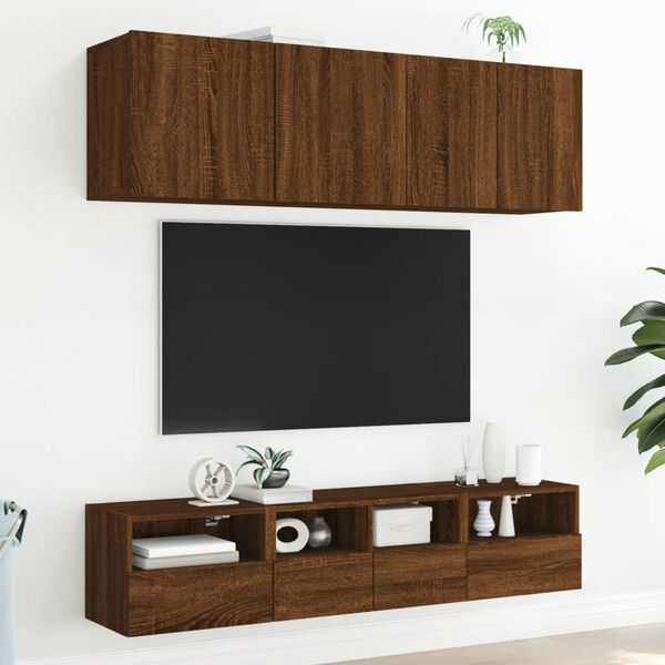 vidaXL Muebles de TV de pared 5 pzas madera de ingenier&iacute;a marr&oacute;n roble