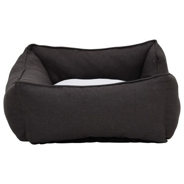 vidaXL Cama de perro felpa apariencia de lino gris oscuro y blanca