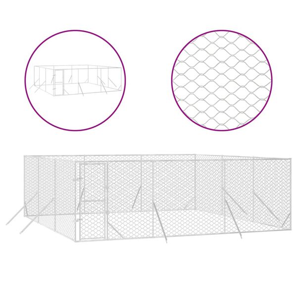 vidaXL Perrera de exterior acero galvanizado plateado 6x6x2 m