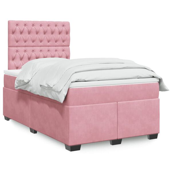 vidaXL Cama box spring con colch&oacute;n terciopelo rosa 120x200 cm