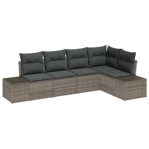vidaXL Conjunto de sof&aacute; de jard&iacute;n 5 pcs Gris rat&aacute;n sint&eacute;tico