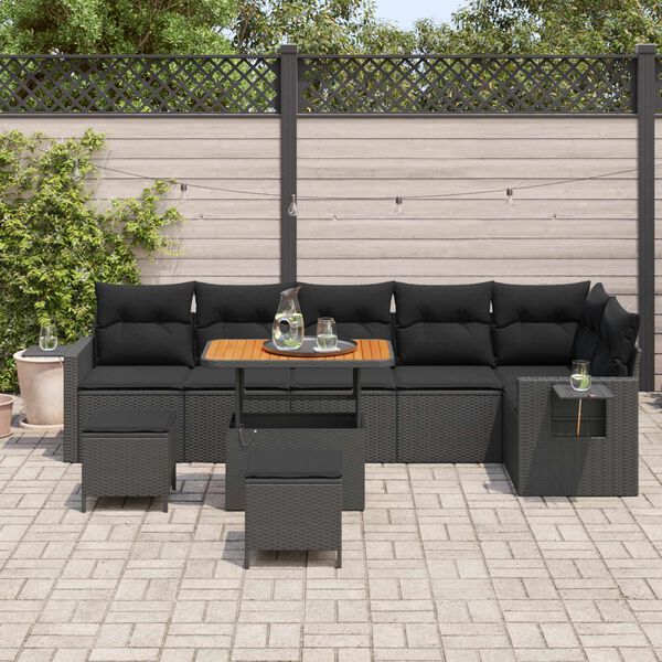 vidaXL Conjunto de sof&aacute;s de jard&iacute;n 11 pcs Negro rat&aacute;n sint&eacute;tico