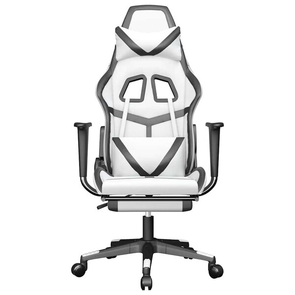 vidaXL Silla gaming masaje y reposapiés cuero sintético negro blanco