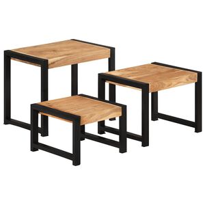vidaXL Mesas apilables 3 unidades madera maciza