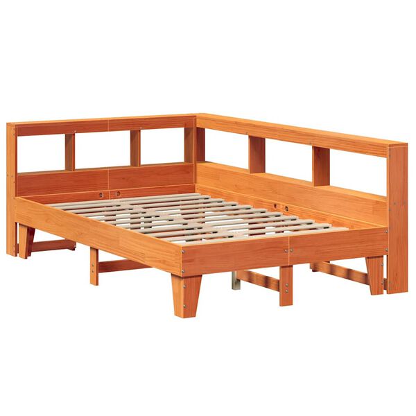 vidaXL Cama con estanter&iacute;a sin colch&oacute;n madera maciza marr&oacute;n 120x200cm