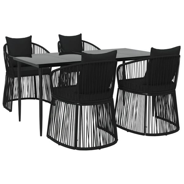 vidaXL Juego de comedor de jardín 5 piezas con cojines ratán PVC negro