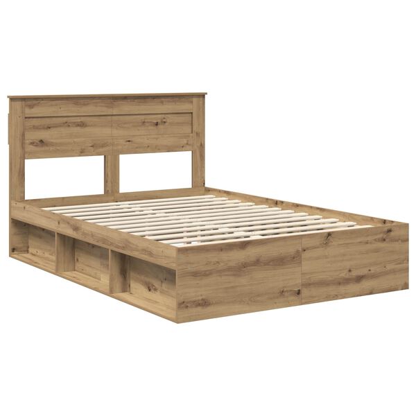 vidaXL Estructura de cama con cabecera Roble Artesanal 140 x 200 cm
