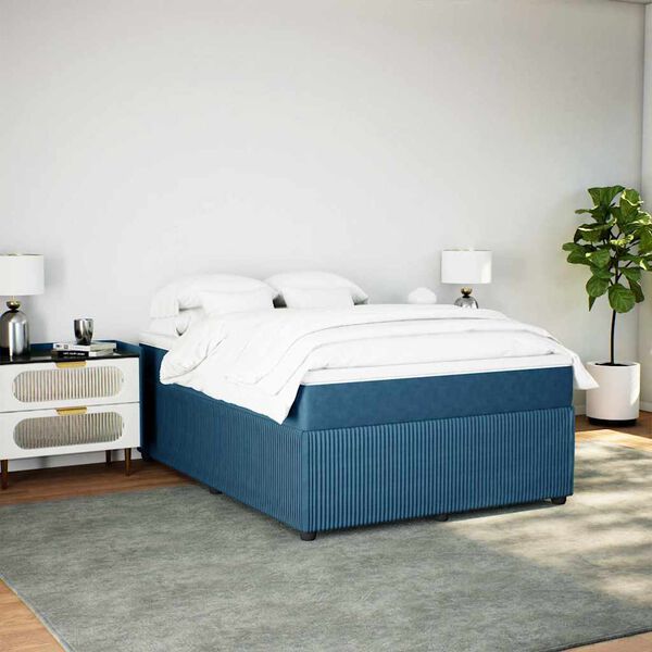 vidaXL Cama box spring con colch&oacute;n terciopelo azul oscuro 140x190 cm