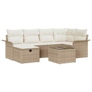 vidaXL Conjunto de sof&aacute; de jard&iacute;n 7 pcs Beige y Crema rat&aacute;n sint&eacute;tico