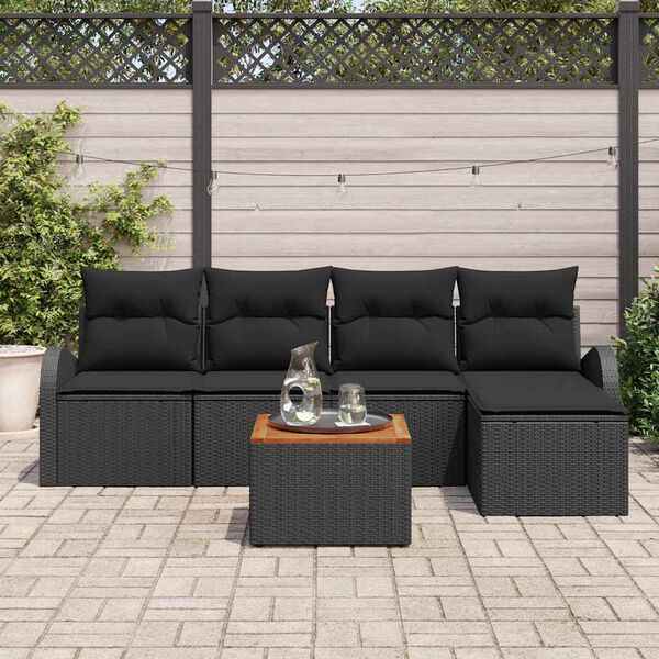 vidaXL Conjunto de sofás de jardín 6 pcs Negro ratán sintético
