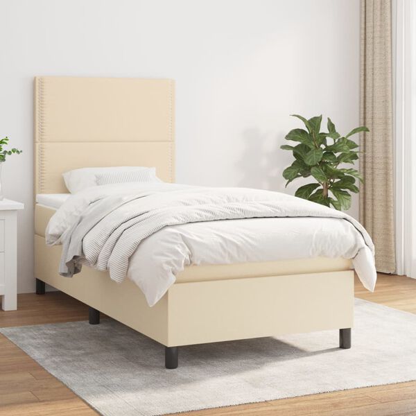 vidaXL Cama box spring con colch&oacute;n tela color crema 100x200 cm