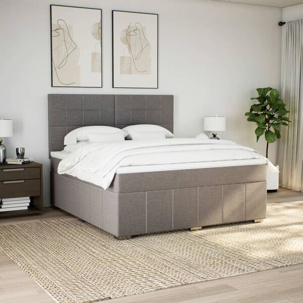 vidaXL Cama box spring con colch&oacute;n tela gris taupe 180x200 cm