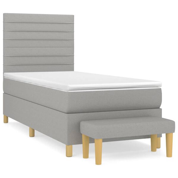 vidaXL Cama box spring con colch&oacute;n tela gris claro 90x200 cm