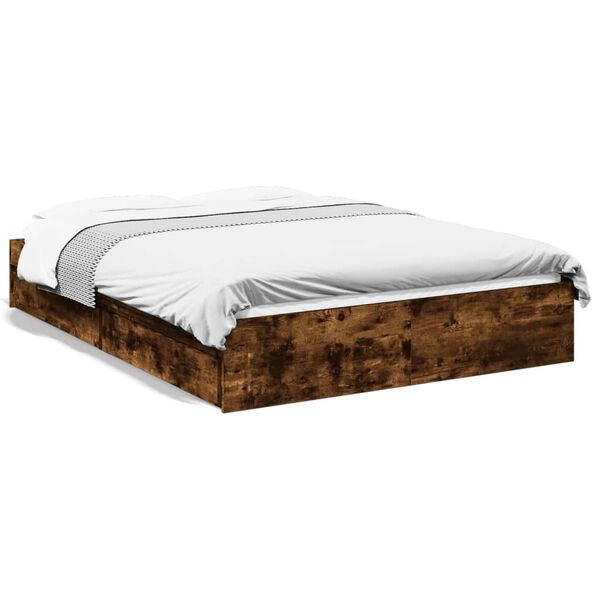 vidaXL Cama con cajones madera de ingeniería roble ahumado 120x190 cm