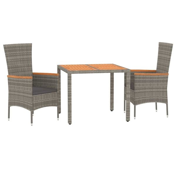 vidaXL Set comedor de jardín 3 piezas con cojines ratán sintético gris