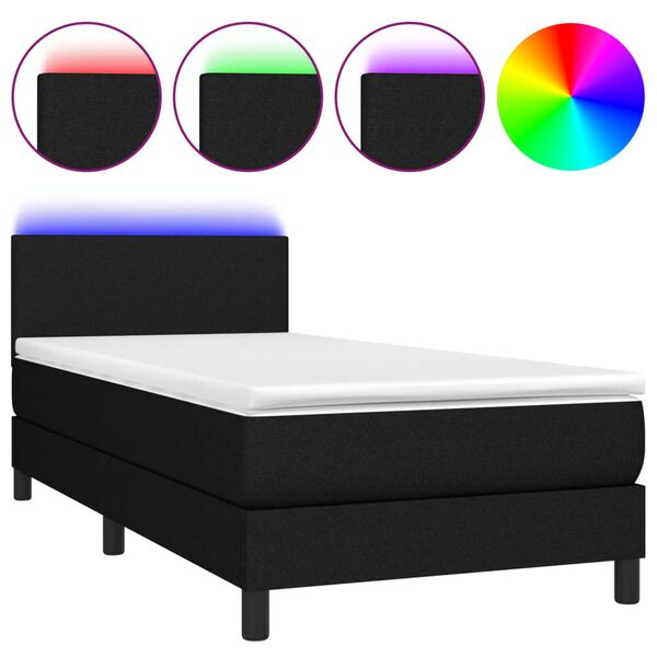 vidaXL Cama box spring con colch&oacute;n LED tela negro 80x200 cm
