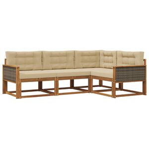 vidaXL Conjunto de sof&aacute;s de exterior con coj&iacute;n 4 pcs Natural y Beige