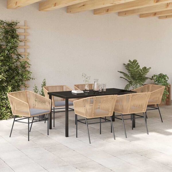 vidaXL Conjunto de Comedor de Jard&iacute;n con coj&iacute;n 7 pcs Marr&oacute;n