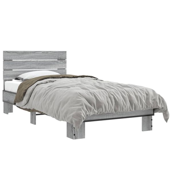 vidaXL Estructura cama madera ingenier&iacute;a metal gris Sonoma 90x190 cm