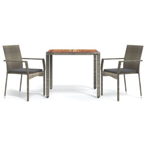 vidaXL Set comedor de jard&iacute;n 3 piezas con cojines rat&aacute;n sint&eacute;tico gris