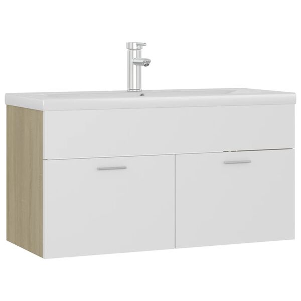 vidaXL Mueble con lavabo madera de ingeniería blanco y roble Sonoma