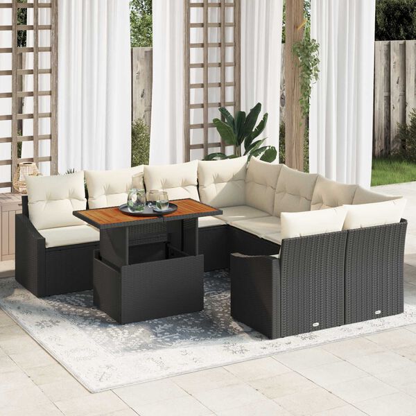 vidaXL Conjunto de sof&aacute; de jard&iacute;n 9 pcs Negro Polirat&aacute;n