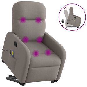 vidaXL Sill&oacute;n reclinable de masaje elevable tela gris taup&eacute;