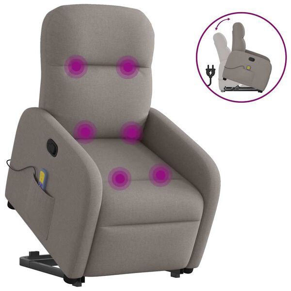 vidaXL Sill&oacute;n reclinable de masaje elevable tela gris taup&eacute;
