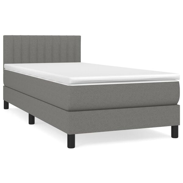 vidaXL Cama box spring con colch&oacute;n tela gris oscuro 90x190 cm
