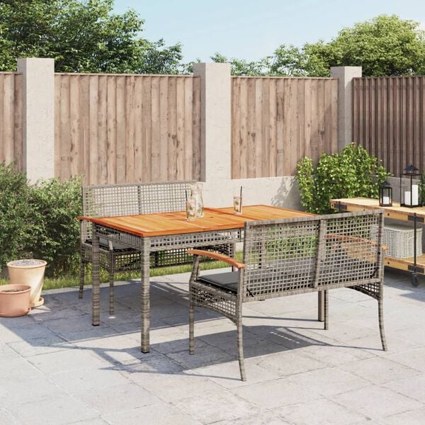 vidaXL Set comedor de jard&iacute;n 3 piezas con cojines rat&aacute;n sint&eacute;tico gris