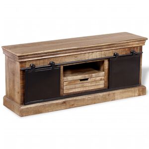 vidaXL Mueble TV 2 puertas correderas madera maciza mango 110x30x45 cm
