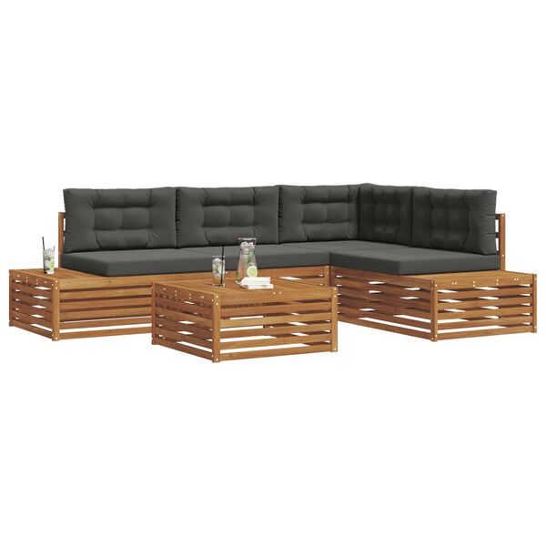 vidaXL Conjunto de sof&aacute;s de exterior 5 Pieza Natural y Antracita