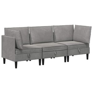 vidaXL Juego de muebles de sal&oacute;n con coj&iacute;n 3 pcs Gris Claro Terciopelo