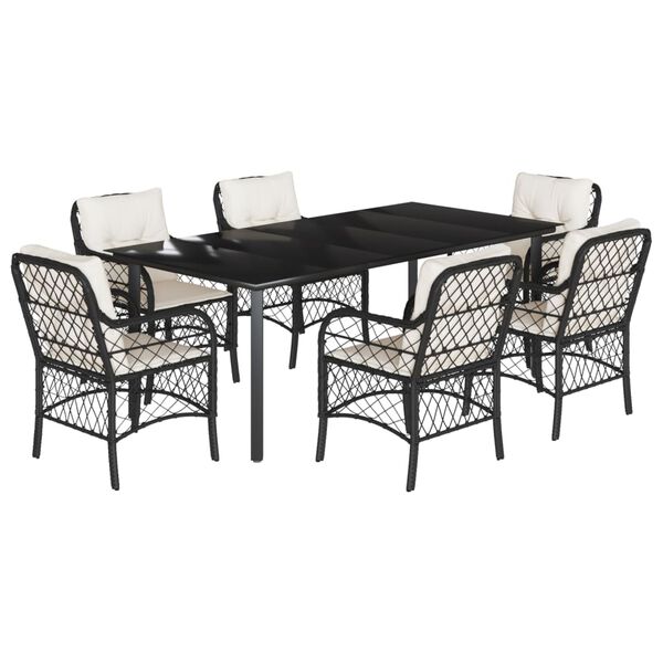 vidaXL Set de comedor de jard&iacute;n 7 pzas y cojines rat&aacute;n sint&eacute;tico negro