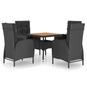 vidaXL Comedor de jard&iacute;n 5 pzas rat&aacute;n sint&eacute;tico y madera acacia negro