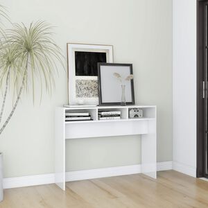 vidaXL Mesa consola madera de ingenier&iacute;a blanco brillo 105x30x80 cm