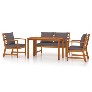 vidaXL Juego comedor de jard&iacute;n 4 pzas con cojines madera maciza acacia