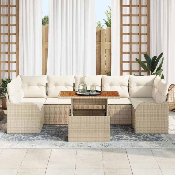 vidaXL Conjunto de sof&aacute;s de jard&iacute;n 8 pcs Beige y Crema rat&aacute;n sint&eacute;tico