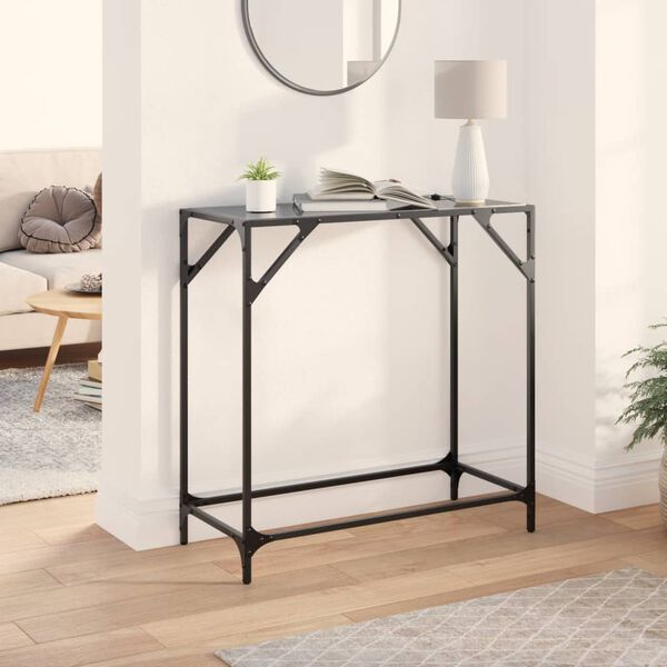 vidaXL Mesa consola con superficie de vidrio negro acero 80x35x81 cm