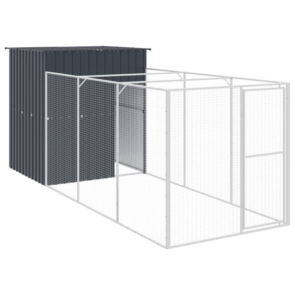 vidaXL Caseta de perros con corral acero galvanizado 165x455x181 cm